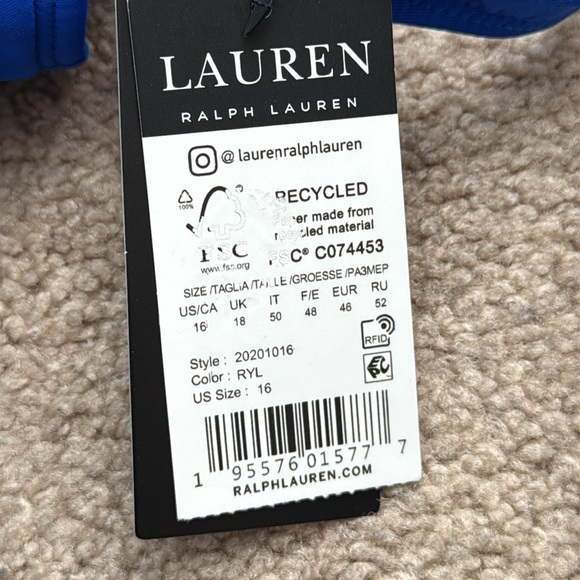 NWT Lauren Ralph Lauren Ring Over the Shoulder Blue One Piece Swimsuit Size 16 - Picture 8 of 9